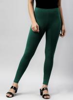 Cotton Lycra Green Casual Wear Plain Leggings